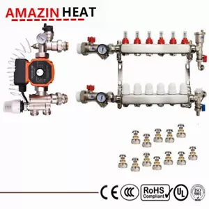 WATER UNDERFLOOR HEATING KIT MANIFOLDS 2 TO 8 PORTS Valve Vents Gauges PUMP PACK - Picture 1 of 25