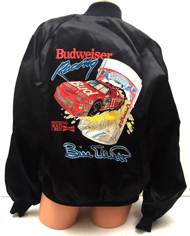 Vintage Bill Elliott Jacket Budweiser Racing Nascar Satin Lined USA Auburn Sz L Cover