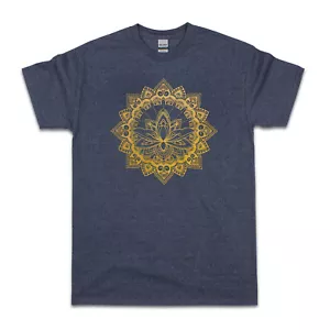 Camiseta Lotus Mandala con estampado dorado hindú indio tradicional yoga para hombre y mujer - Imagen 1 de 8