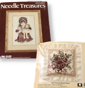 Lot 2 Vintage Cross Stitch Embroidery Kits Rose Pillow Cottage Country - Picture 1 of 3