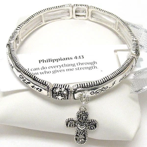 PHILIPPIANS 4:13- I Can Do Everything Through Him Cross Religious  Bracelet - Picture 1 of 1