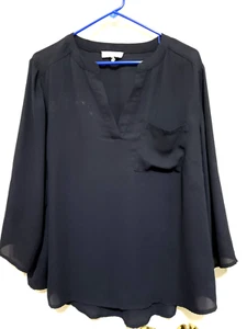 ADRIENNE VITTADINI Pull Over Blouse Size XXL Roll up Sleeve, Blue, Polyester EUC - Picture 1 of 3