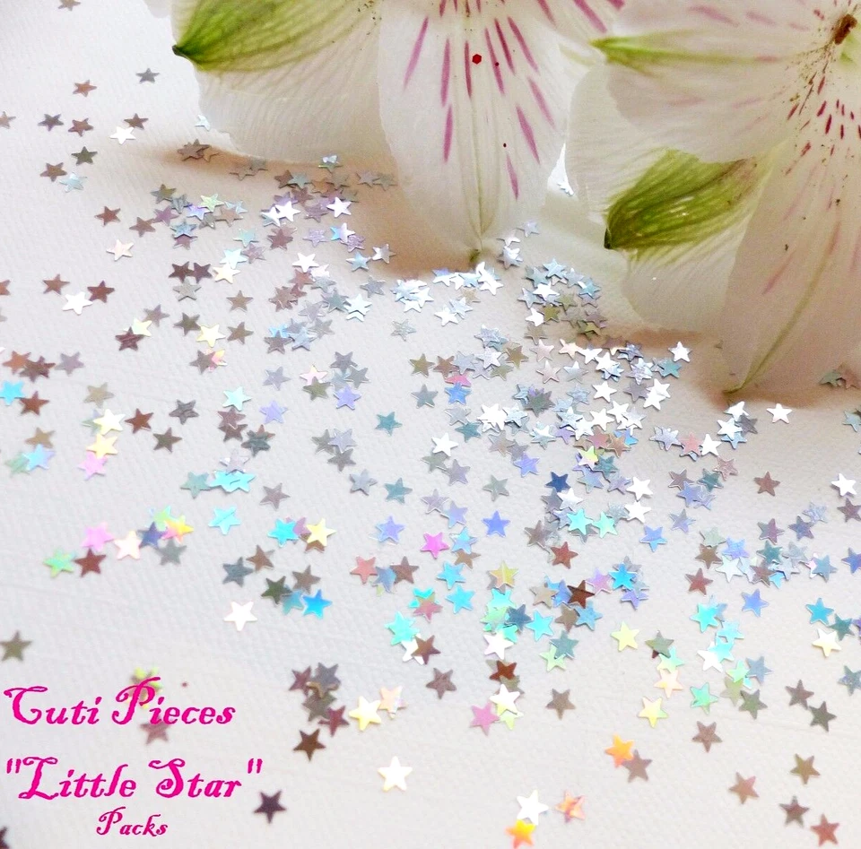 Nail Art Holographic *Silver Xmas Little Stars* Small Pack Spangles Glitters P7