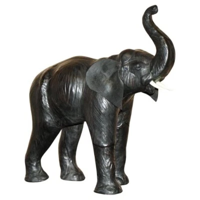 FINE HAPPY GLASS EYED LIBERTY'S LONDON OMERSA LEATHER ELEPHANT FOOTSTOOL STOOL - Image 1 of 4