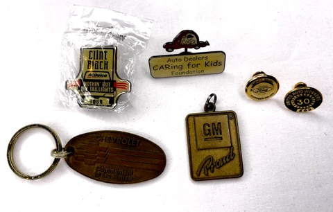 Vtg Pins Keychains Auto Cars United Auto Workers Ford GM Chevrolet Clint Black Cover