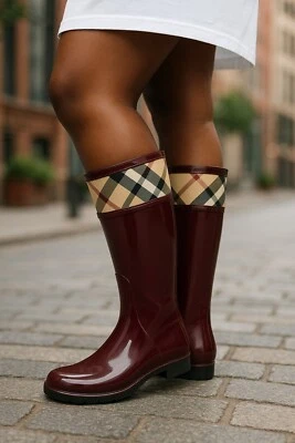 Botas de lluvia Burberry para mujer Borgoña Crosshill House Check - Talla 36 Foto 1 de 4