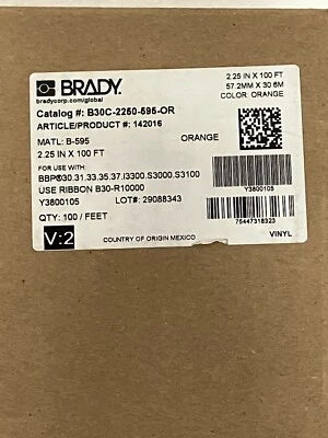 Cinta de etiquetas de vinilo BRADY B30C-2250-595-OR para impresoras B30 - 2,25", naranja Foto 1 de 4