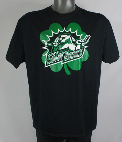Orlando Solar Bears 4 Leaf Clover St. Pattys Day Black T-Shirt Mens XL ECHL Cover