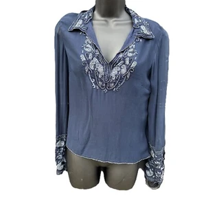 Vintage 90er Jahre Damen Perlen Top klein blau durchsichtig Boho Gypsy Whimsigoth Indien Kragen - Bild 1 von 11