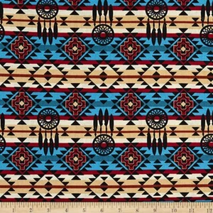Native Dream Catcher Turquoise Cotton Fabric - Picture 1 of 2