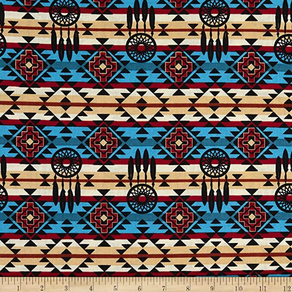 Native Dream Catcher Turquoise Cotton Fabric - Image 1 of 1
