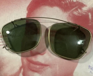1930'S VINTAGE Polaroid Gold Tone-Green Glass Clip-on Sunglasses - Picture 1 of 5