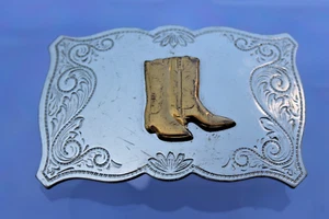 Große Gürtelschnalle gepunzt Made in USA Gold Metallic Finish Neusilber - Bild 1 von 7