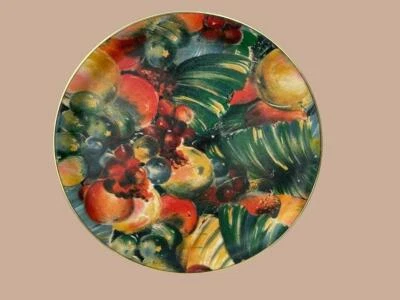 Mid Century Arnold Designs Fiber Glass Round Tray 14" Vivid FRUIT - Image 1 of 4
