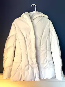 MAX MARA Jacket Women Sz 14 White Down Filled Snap Puffer Coat Split Hood - Picture 1 of 14