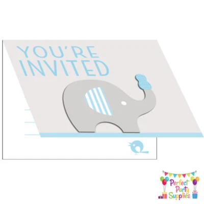 Elephant Party Supplies Invitations 8Pk Little Peanut Boy Invites Baby Shower - Image 1 of 3