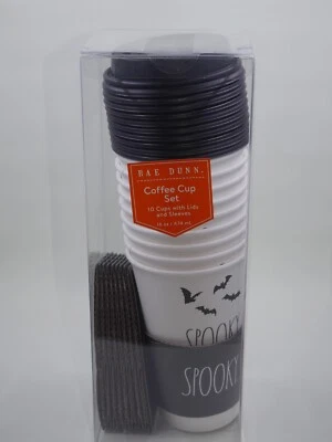 Rae Dunn SPOOKY Bats Disposable Coffee Cup Set With Lids & Sleeves 10 16 oz cups - Image 1 of 2