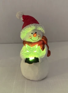 Snowman Holding a Changing Multicolor Light Up Star, Santa Hat Christmas - Picture 1 of 11