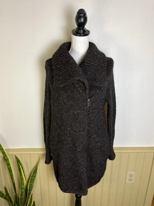 Cárdigan Suéter Joie Mezcla Lana Alpaca Cremallera S Marrón Carbón Gran Tamaño Acogedor - Imagen 1 de 11