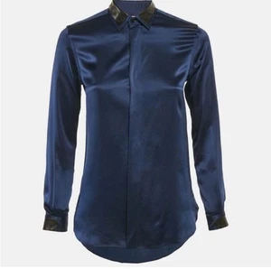 Saint Laurent Bluse Seide Button Down Lammlederbesatz Größe FR 40 - Bild 1 von 17