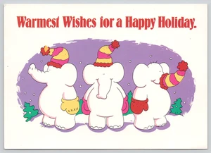 Postkarte Herzliche Wünsche für schöne Feiertage - Elefanten in Winterkleidung - Bild 1 von 3