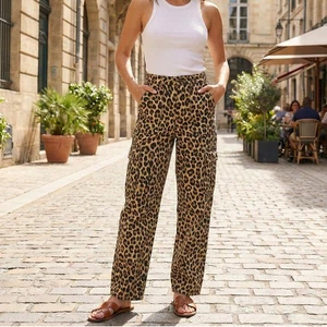 Pantalones de mezclilla Damson Madder cargo de leopardo para mujer 12 piernas anchas tiro alto estampados - Imagen 1 de 13