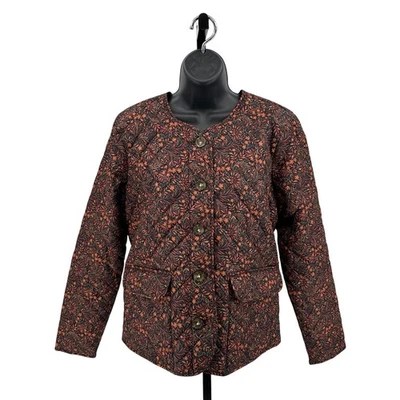 Croft & Barrow Quilted Jacket WMN S #WC24Z003RP Brown Orange Floral Long Sleeves - Image 1 of 4
