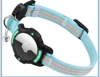AirTag Cat Collar, Reflective GPS Cat Collar Apple Air Tag Holder  Blue 8-13” - Image 1 of 2