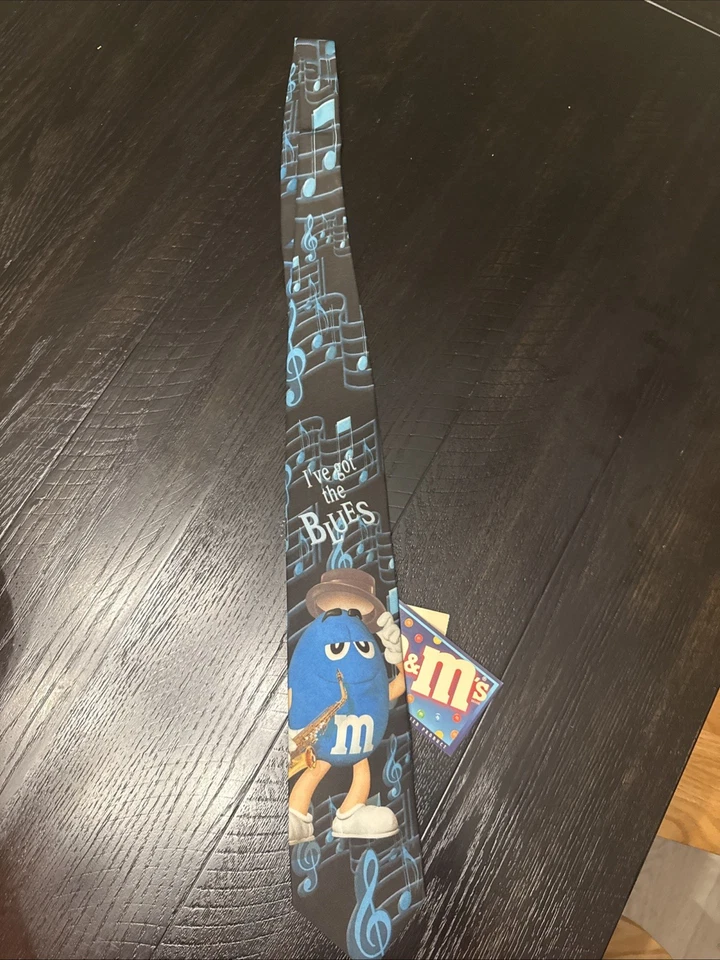 Corbata de Colección M&M Novedad "I've Got The Blues" Azul Índigo M&M 100% Poli Hombres Foto 1 de 3