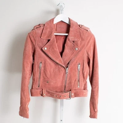 [BLANKNYC] Chaqueta Moto Gamuza Para Mujer Mediana M Cuero Rosa Motociclista Cremallera Completa Foto 1 de 4