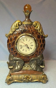 My Estate Sale! Vintage Elephant Fancy Ornate Mantle Clock~ Quartz 10" T Unusual - Picture 1 of 17