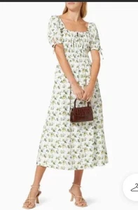 Faithfull The Brand Yellow Green Floral Print Midi Dress Size 4 Small - Picture 1 of 12