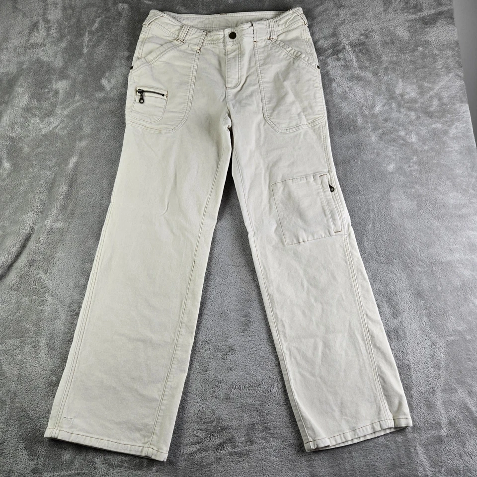 Pantalones Athleta Mujer 12 (32x30) Hueso Terciopelo Plumero Carga Pierna Ancha Recta Y2K Foto 1 de 4