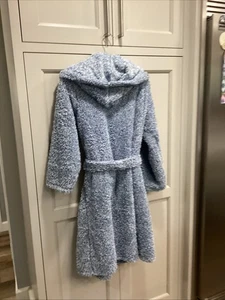 Adrienne Vittadini Modern Collection Hooded Bathrobe Blue Fluffy NEW RTL $50 - Picture 1 of 9