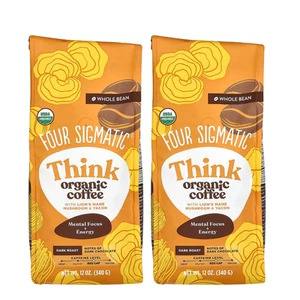 NUEVO Four Sigmatic Organic Think Coffee, tostado oscuro, 12 oz - Paquete de 2 - Imagen 1 de 7