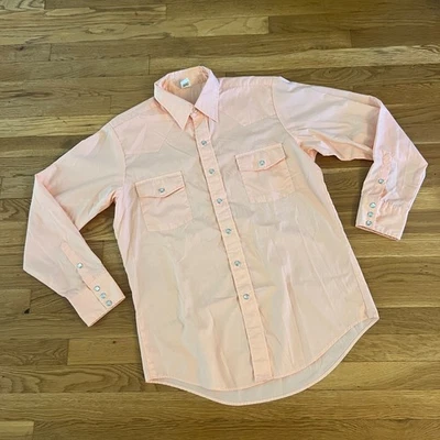 Camisa Malco Modes Vintage Western Pearl Snap Peach HECHA EN EE. UU. - Grande (16/34) Foto 1 de 4