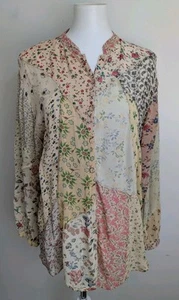 SACRED THREADS Sheer Rayon Patchwork Floral Top Tunic Boho Funky Hippie S M - Picture 1 of 14