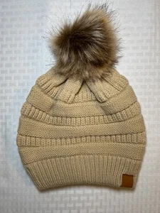 New! Alpaca Pom Pom Beanie Hat Unisex Brown One Size - Picture 1 of 2