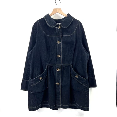 Abrigo de mezclilla AMI Plus talla 2X Cottage campesino cuello Peter Pan tareas lavado oscuro Jean Foto 1 de 4