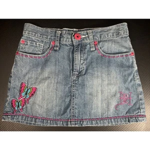 Ed Hardy By Christian Audigier Y2K Girls Sz 10 Denim Skirt Embroidered Butterfly - Picture 1 of 13