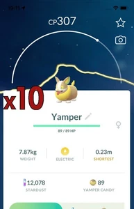 ¡Paquete de 10 Pokémon Yamper!! ¡Buena oportunidad de suerte y buenos IV!! Go - Imagen 1 de 1