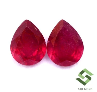9x7 mm Natural Ruby Pear Cut Pair 5.48 CTS Calibrated Loose Gemstones GF - Image 1 of 4