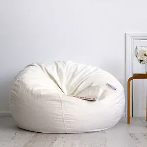 New Ivory & Deene Fur Beanbag Cover Soft Ivory Cream Velvet Cloud Chair Bean Bag - Picture 1 of 7