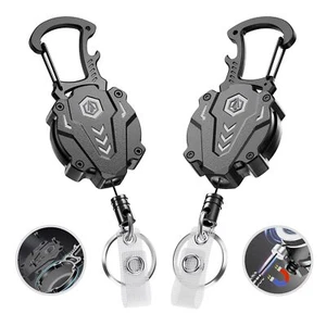 2Pack Heavy Duty Retractable Keychain, Tactical ID Badge Holder Reel Carabiner - Picture 1 of 7