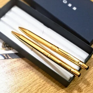 24k Gold Plated Shiny Cross Executive Ball Point Writing & Fountain Set Ink Gift - Picture 1 of 2