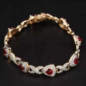 4.00Ct Round Lab-Created Red Ruby Tennis Bracelet 14k Yellow Gold Plated Women's - Picture 1 of 3