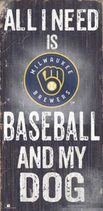 Milwaukee Brewers Sign Wood 6x12 Baseball and Dog Design - Picture 1 of 1