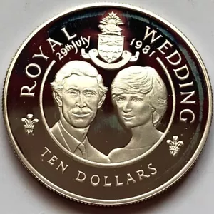 CAYMAN ISLANDS 10 DOLLARS 1981 PROOF SILVER Charles & Di Wedding Commemorative - Picture 1 of 2