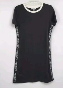 NWOT Calvin Klein Black Soft Stretch Short Sleeve Spellout T-Shirt Dress Small - Picture 1 of 3