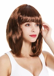 Wig Women's Shoulder-Length Long Bob Straight Bangs Brown Golden Brown 0073 - Picture 1 of 4